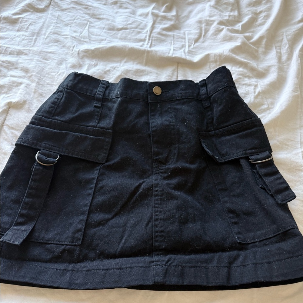 Black Cargo Mini Skirt
